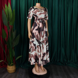 Women's Fashion Chic Tie-Waist African Plus Size Short Sleeve A-Line Dress
