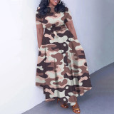 Women's Fashion Chic Tie-Waist African Plus Size Short Sleeve A-Line Dress