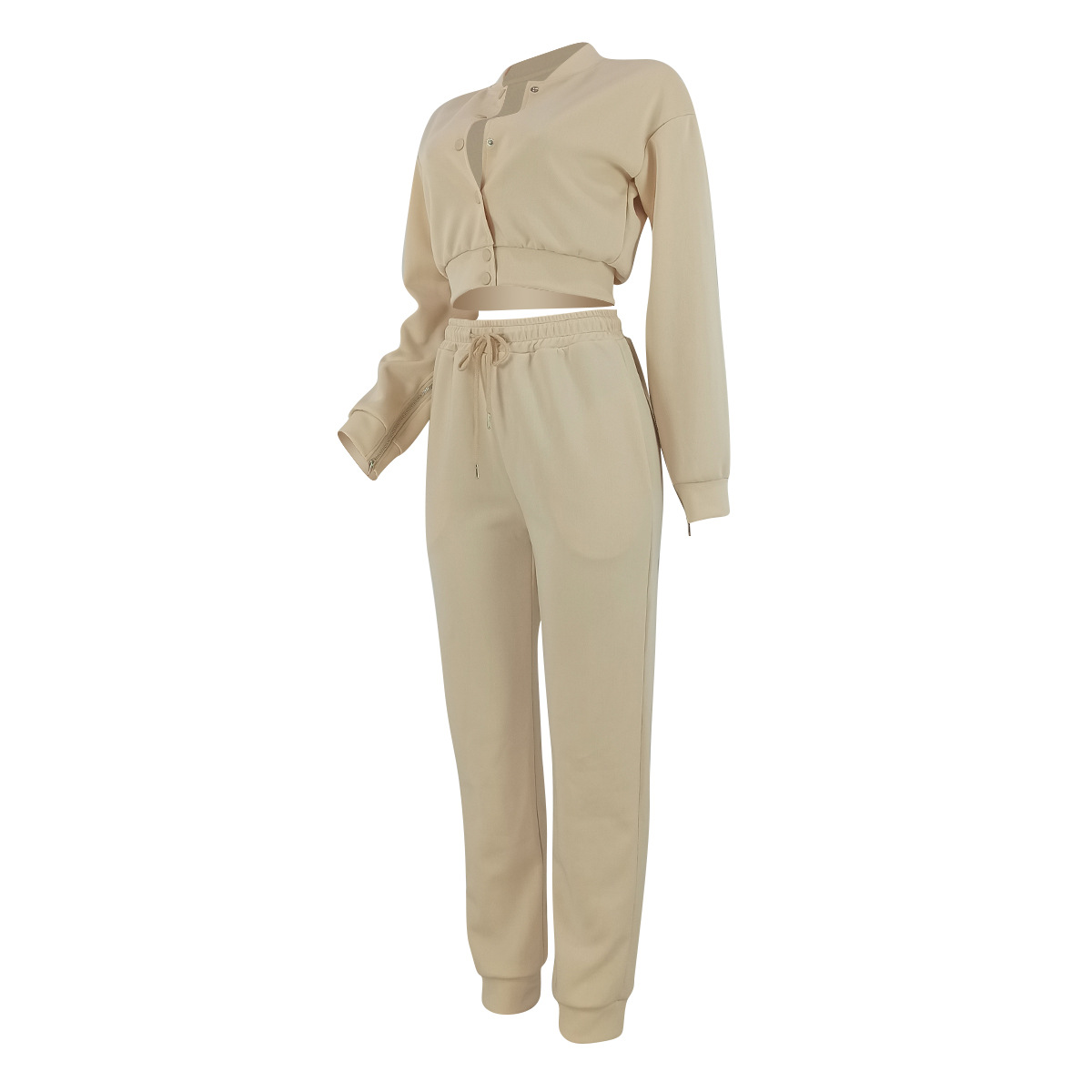 Women's Solid Color Casual Baseball Jacket Single-Breasted Long Sleeve Zipper Top and Sport Pants Two-Piece Set