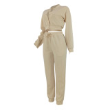 Women's Solid Color Casual Baseball Jacket Single-Breasted Long Sleeve Zipper Top and Sport Pants Two-Piece Set