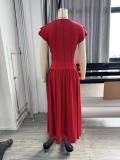 Elegant Career Stretch Slim Waist Ruffle Flutter Sleeve Midi Dress