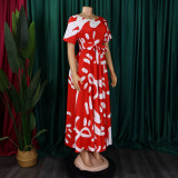 Women's Fashion Chic Tie-Waist African Plus Size Short Sleeve A-Line Dress