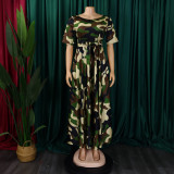 Women's Fashion Chic Tie-Waist African Plus Size Short Sleeve A-Line Dress