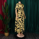 Women's Fashion Chic Tie-Waist African Plus Size Short Sleeve A-Line Dress