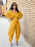 Women's Autumn Winter Solid Color V-Neck Sexy Long Sleeve Jumpsuit