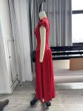 Elegant Career Stretch Slim Waist Ruffle Flutter Sleeve Midi Dress