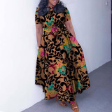 Women's Fashion Chic Tie-Waist African Plus Size Short Sleeve A-Line Dress
