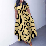 Women's Fashion Chic Tie-Waist African Plus Size Short Sleeve A-Line Dress