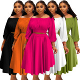 Women's Off-Shoulder Crop Top High Waist Long Skirt Set Autumn Winter Two-Piece Outfit