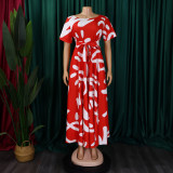 Women's Fashion Chic Tie-Waist African Plus Size Short Sleeve A-Line Dress