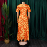 Women's Fashion Chic Tie-Waist African Plus Size Short Sleeve A-Line Dress