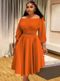Women's Off-Shoulder Crop Top High Waist Long Skirt Set Autumn Winter Two-Piece Outfit