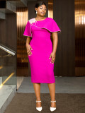 Plus-Size Women Rose Ruffle Round Neck Cape Bodycon Dress