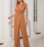 Women Solid Sleeveless Jumpsuit with Chain