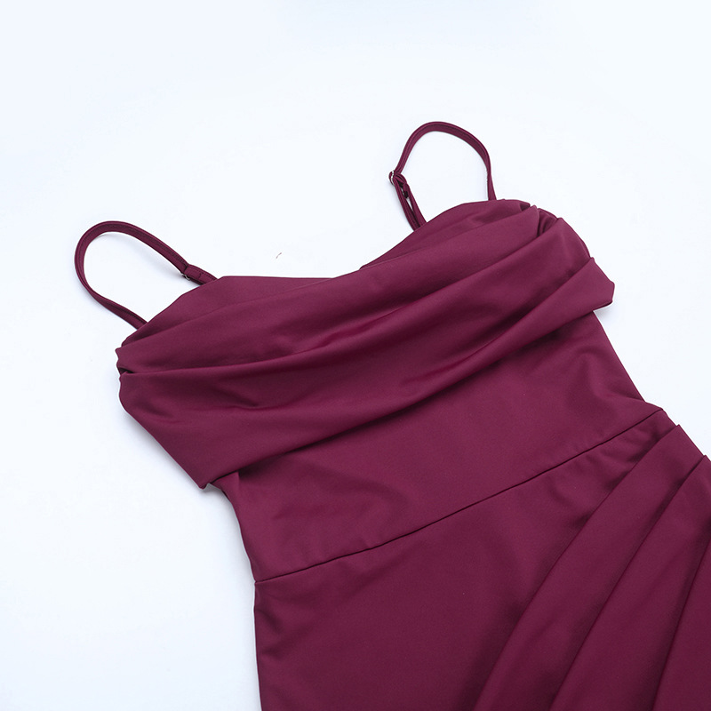 Women Autumn Strapless Slit Solid Maxi Dress