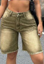 Women Brown Gradient Denim Shorts with Frayed Edges Women Brown Gradient Denim Shorts with Frayed Edges
