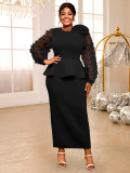 Plus-Size Women Lantern Sleeve Ruffled Party Formal Party Dress