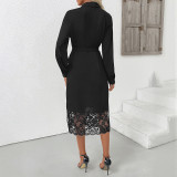 Women Autumn Long-Sleeved Lace Patchwork Shirt Dress