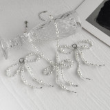 Pearl Earrings and Rice Pearl Bow Earrings and Necklace Two-Piece Set