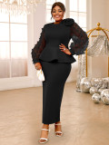 Plus-Size Women Lantern Sleeve Ruffled Party Formal Party Dress