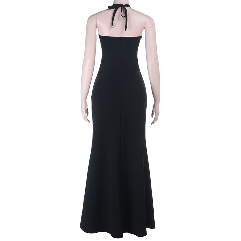 Women Autumn/Winter Halter Neck Beaded Party Dress Sexy Backless Dress