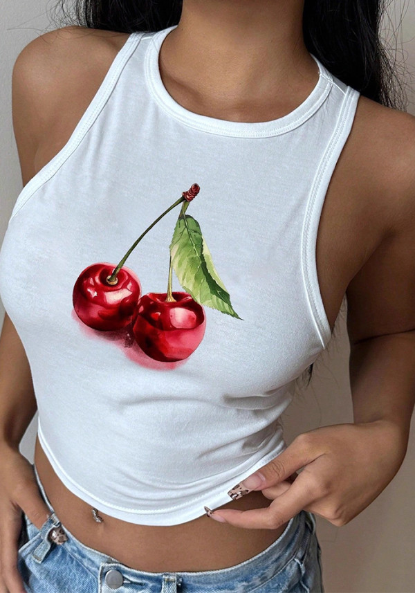 Women Cherry Letter Print Tank Top