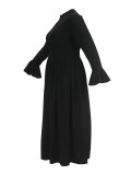 Plus-Size Women Black Elegant Bell Bottom Long-Sleeved Maxi Dress