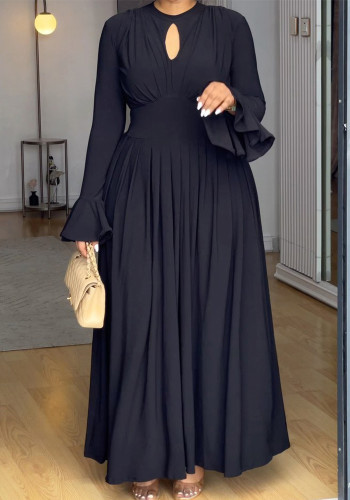 Women Solid Long-Sleeve Elegant Cutout Dress