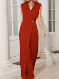 Women Solid Sleeveless Jumpsuit with Chain
