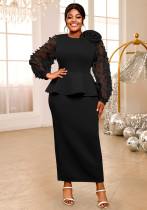 Plus-Size Women Lantern Sleeve Ruffled Party Formal Party Dress