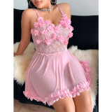 Plus-Size Women Lace See-Through Valentine's Day Nightdress, Thong Sexy Lingerie