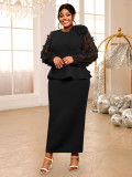 Plus-Size Women Lantern Sleeve Ruffled Party Formal Party Dress