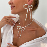 Pearl Earrings and Rice Pearl Bow Earrings and Necklace Two-Piece Set