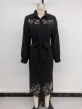 Women Autumn Long-Sleeved Lace Patchwork Shirt Dress