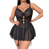 Plus-Size Women Lace See-Through Passionate Sleepwear Shorts and Lingerie