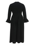 Plus-Size Women Black Elegant Bell Bottom Long-Sleeved Maxi Dress
