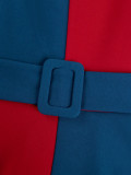 Plus-Size Women Contrast Short-Sleeved Round Neck Belt Elegant Party Dress