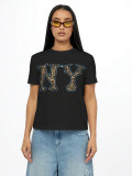 Women Round Neck Short-Sleeved Leopard Letter Print Summer T-Shirt