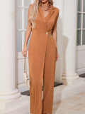 Women Solid Sleeveless Jumpsuit with Chain