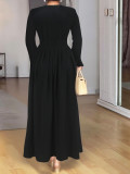 Plus-Size Women Black Elegant Bell Bottom Long-Sleeved Maxi Dress
