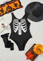 Black Skull Print Halloween Cosplay Party Costume (Three-Piece)