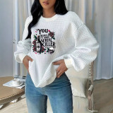 Women Autumn/Winter Long-Sleeved Round Neck Plaid Print Hoodies