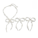 Pearl Earrings and Rice Pearl Bow Earrings and Necklace Two-Piece Set