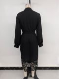 Women Autumn Long-Sleeved Lace Patchwork Shirt Dress