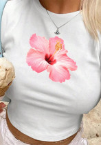 Women Summer American Print Blossom Sexy Short-Sleeved Crop Top