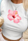Women Summer American Print Blossom Sexy Short-Sleeved Crop Top