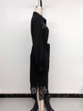Women Autumn Long-Sleeved Lace Patchwork Shirt Dress