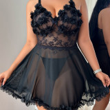 Plus-Size Women Lace See-Through Valentine's Day Nightdress, Thong Sexy Lingerie
