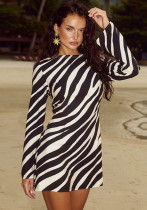 Women Sexy Backless Animal Print Long-Sleeved Bodycon Dress