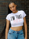 Women Summer American Letter Print Sexy Short-Sleeved Crop T-Shirt